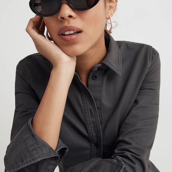 New Madewell Dark Pavement Grey Darted Button Up Shirt in (Re)generative Chino - Picture 2 of 6